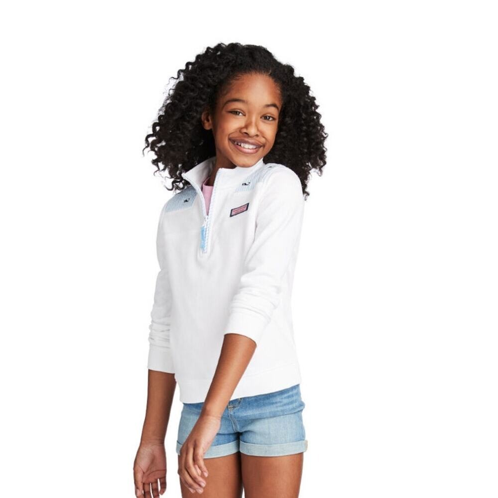 Vineyard Vines Patriotic Shoulder Shep Pullover Quarter Zip, Girls Sz 14 White